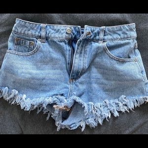 RVCA high rise frayed denim shorts